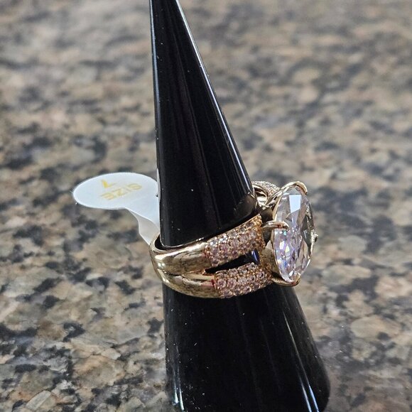 Bomb Party RG98310 "Fine Details" Diamond Cubic Zirconia Gold Sz 7 - Picture 3 of 5